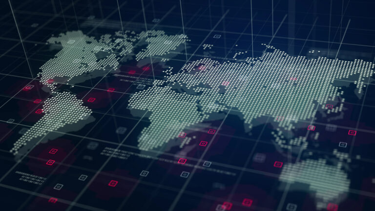 digital world map hologram blue background